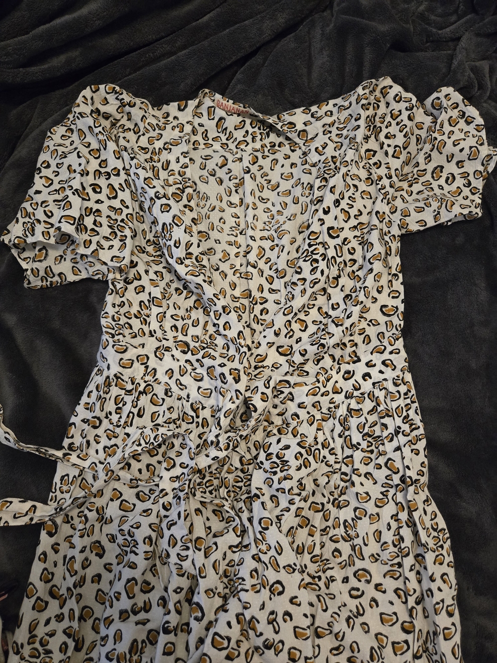 Leopard Print Button-Front Midi Dress in Ivory and Mustard
